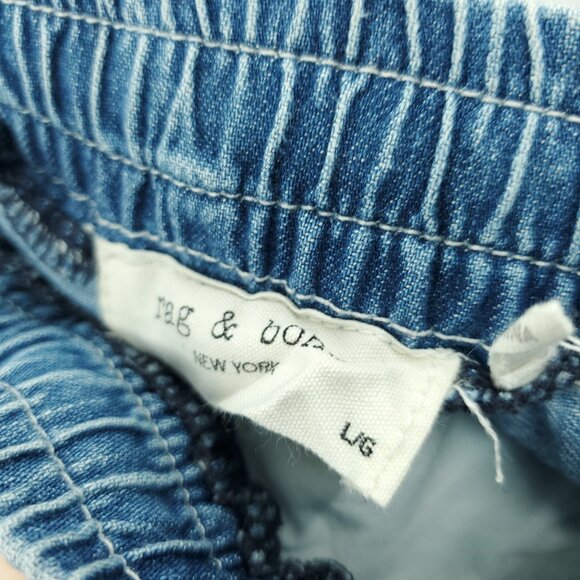 rag & bone Cotton Denim Jogger L Blue Drawstring Straight Leg High Rise Pull-On - Picture 4 of 16